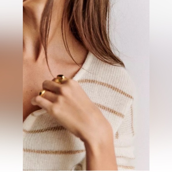 NWOT SEZANE Gaspard cardigan ECRU GOLD Striped - Picture 3 of 14